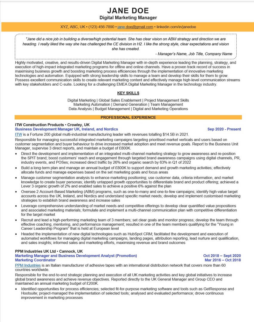 resume title examples for career change